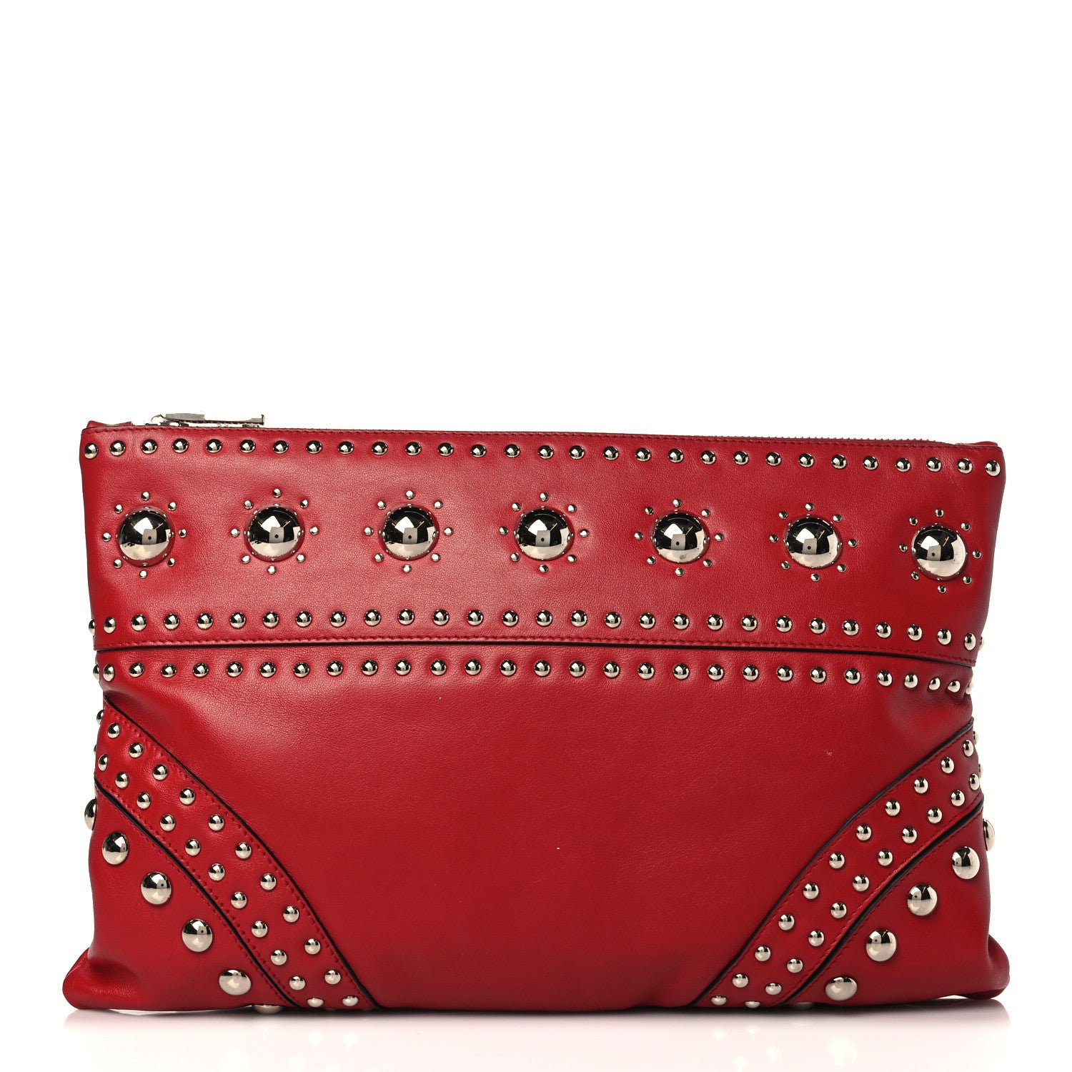 Prada Soft Calfskin Studded Zip Clutch Fuoco 1 of 9