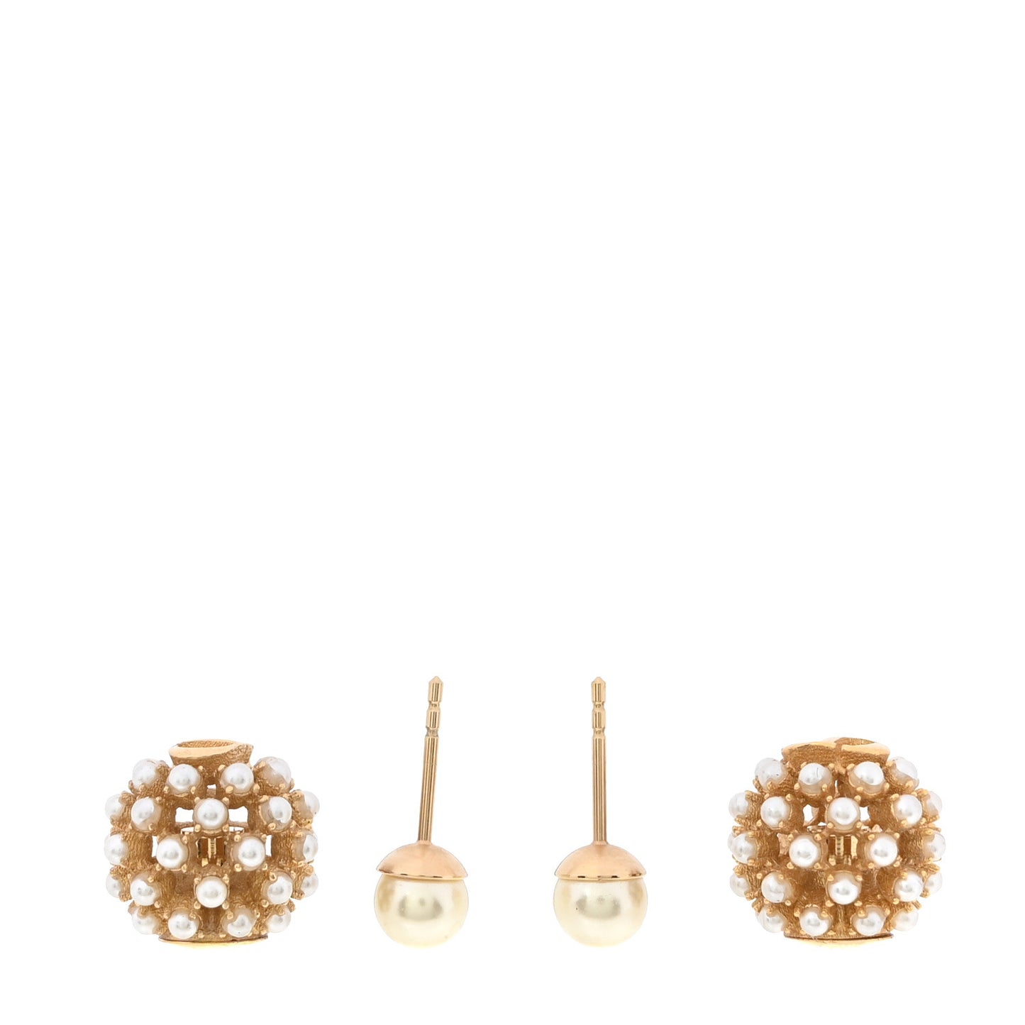 Pearl Crystal Tribal CD Earrings Gold