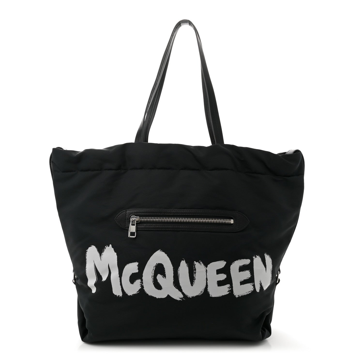 Alexander McQueen Nylon Graffiti Logo The Bundle Tote Black White 1 of 10