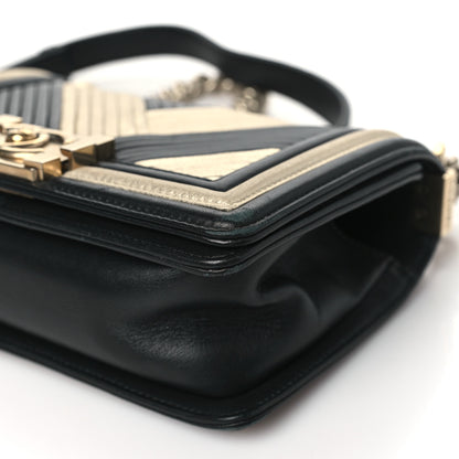 Chanel Metallic Calfskin Pleated Small Boy In Rome Flap Black Gold 10 of 10
