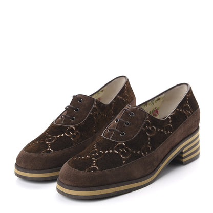 Gucci Velvet GG Monogram Thompson Derby Loafers 39.5 Vintage Cocoa Brown 3 of 9