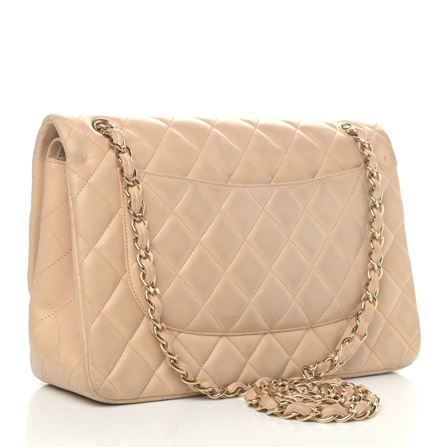 Lambskin Quilted Jumbo Double Flap Beige