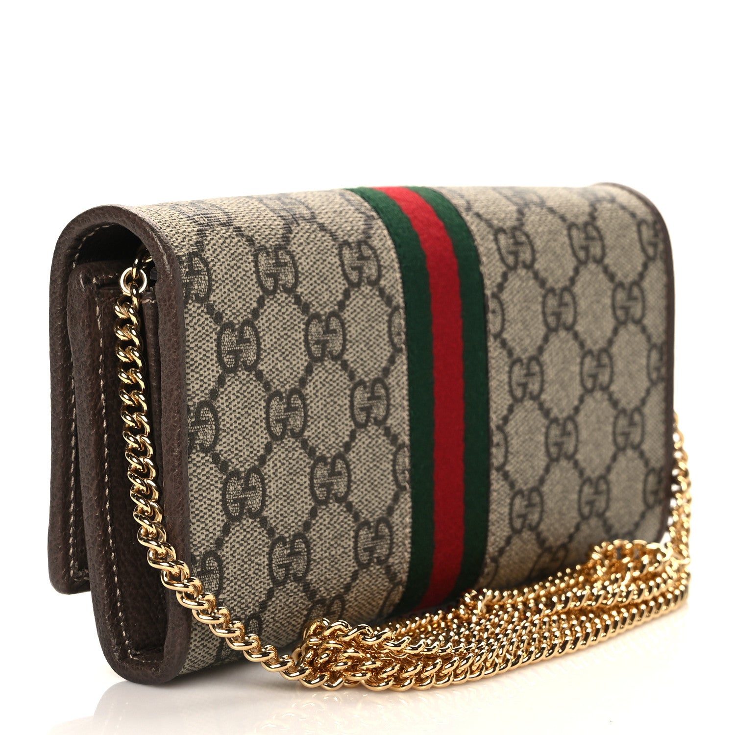 Gucci GG Supreme Monogram Web Ophidia Wallet On Chain Brown 3 of 11