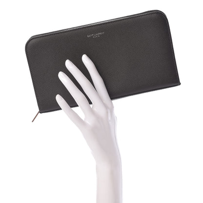 Saint Laurent Grain De Poudre Classic Zip Around Travel Wallet Coal 2 of 9