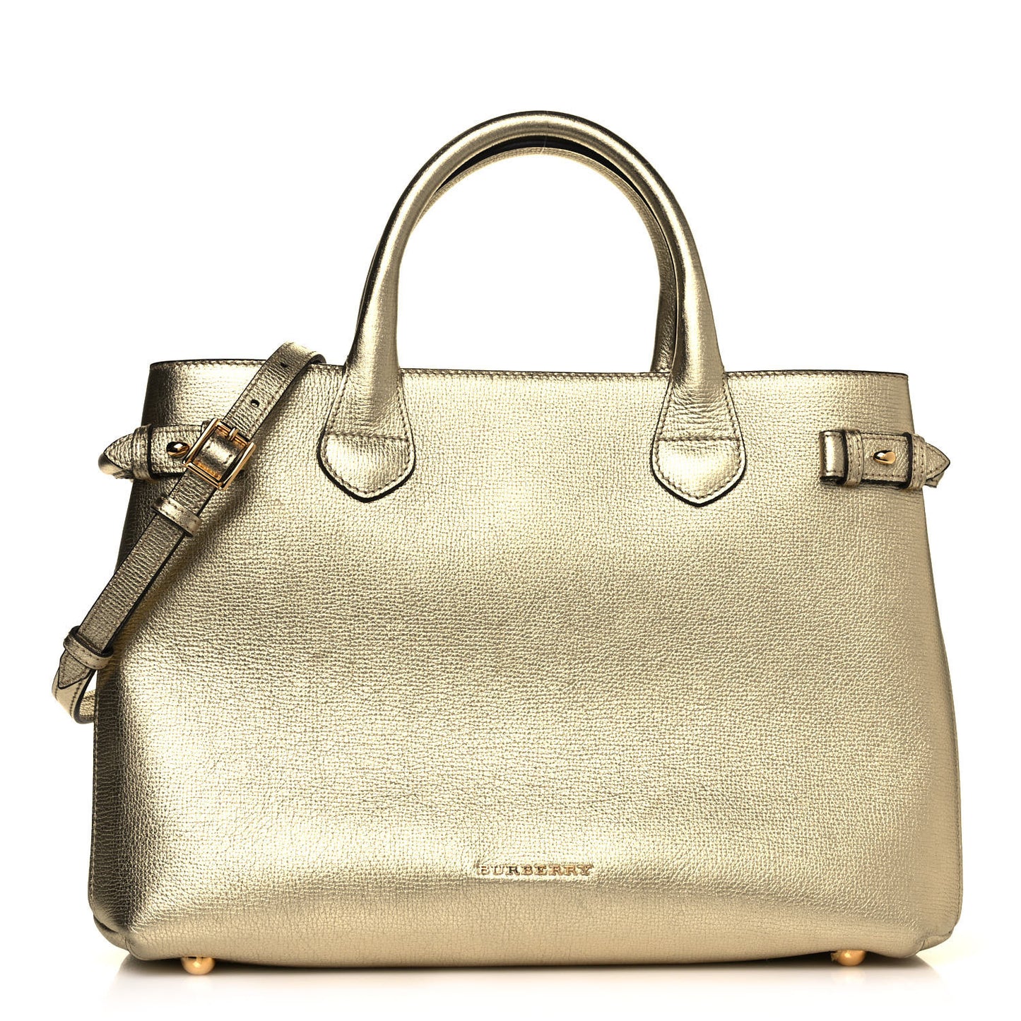 Metallic Grainy Calfskin House Check Medium Banner Tote Gold