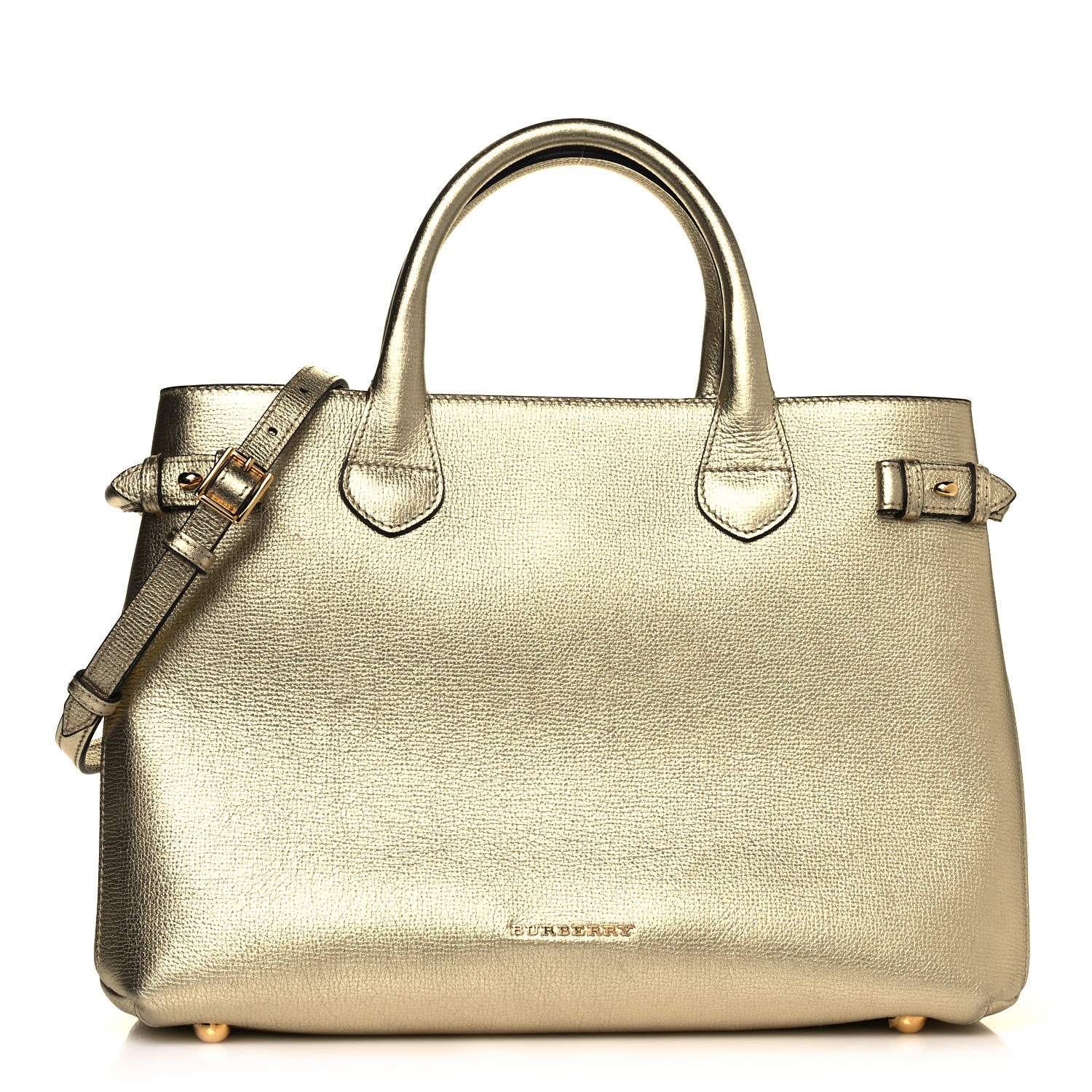 Burberry Metallic Grainy Calfskin House Check Medium Banner Tote Gold 1 of 12