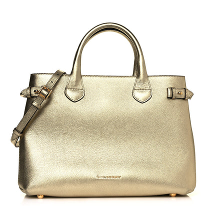 Burberry Metallic Grainy Calfskin House Check Medium Banner Tote Gold 1 of 12