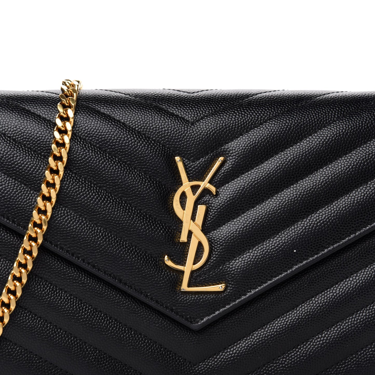 Grain De Poudre Matelasse Chevron Monogram Chain Wallet Black