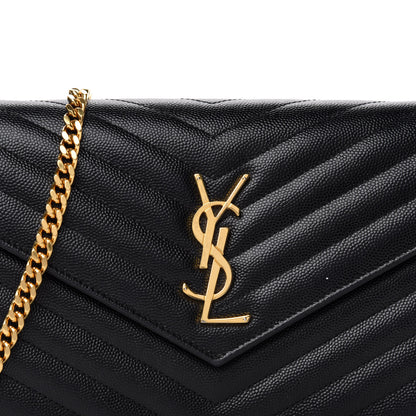 Saint Laurent Grain De Poudre Matelasse Chevron Monogram Chain Wallet Black 10 of 10