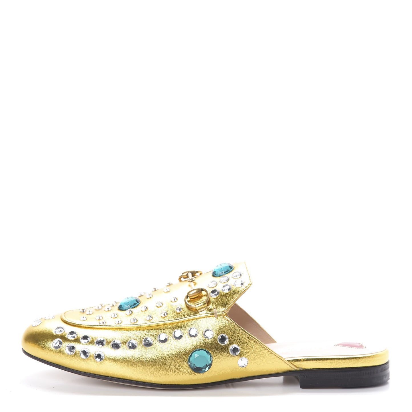 Metallic Nappa Crystal Womens Princetown Slippers 39.5 Gold