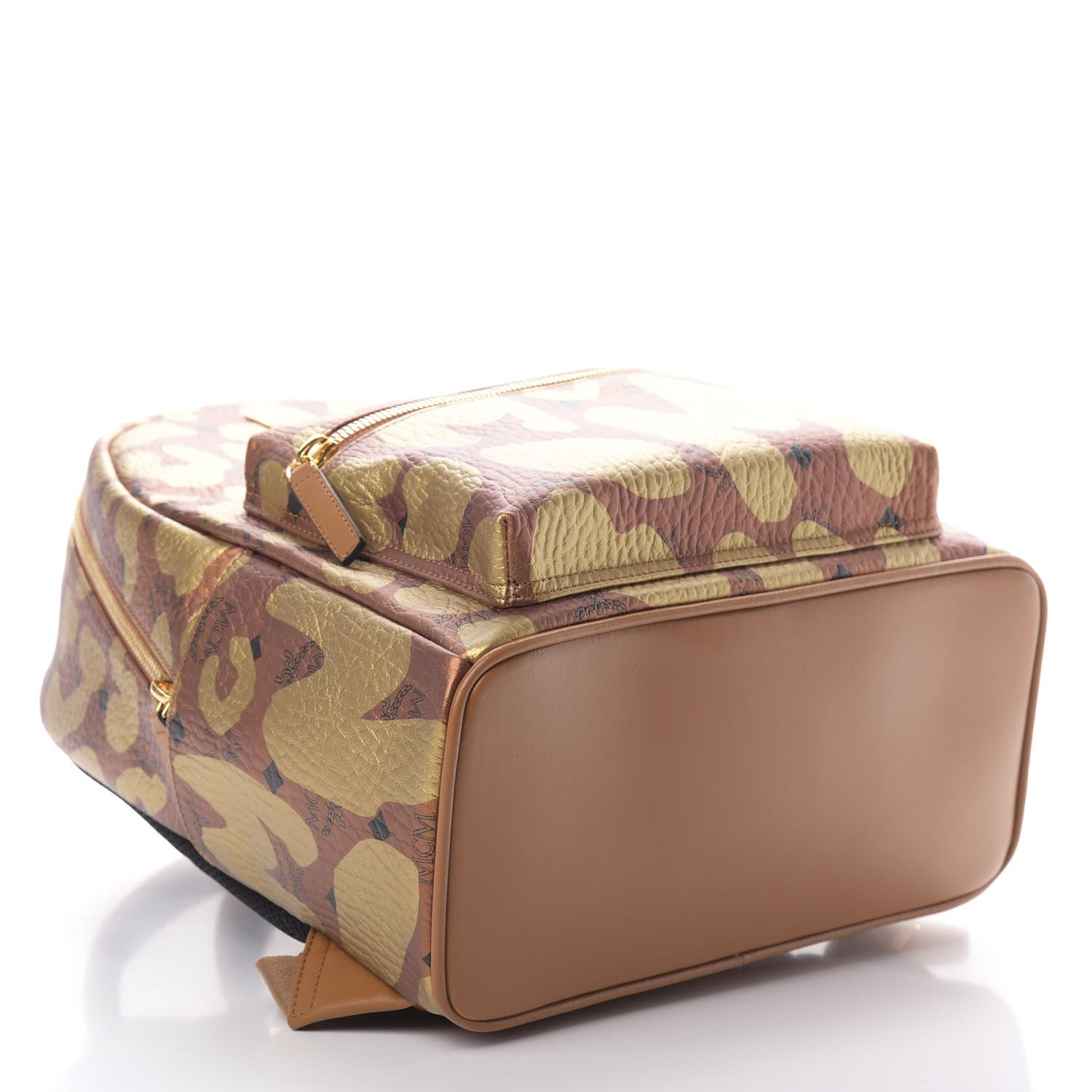 MCM Metallic Visetos Leopard Print Small Stark Backpack Cognac 3 of 9