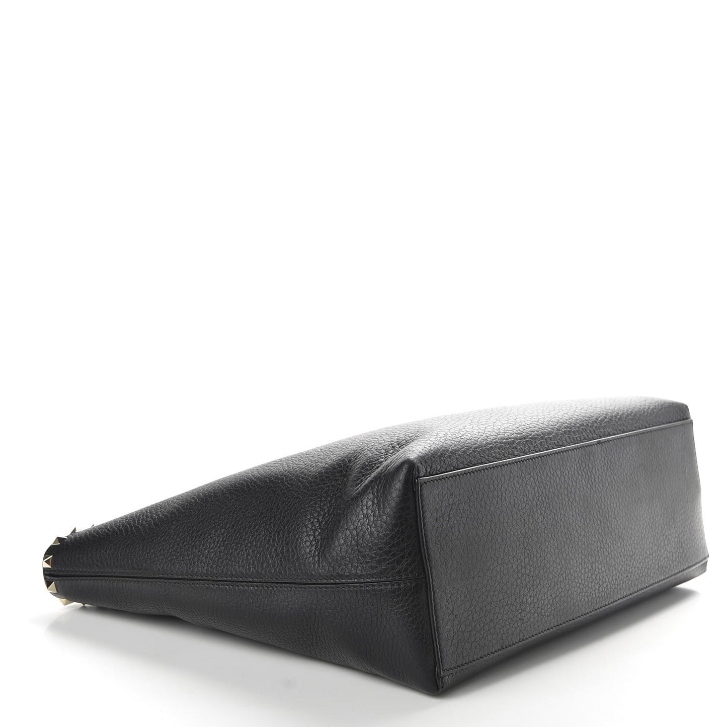Grained Calfskin Rockstud Shoulder Tote Black