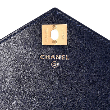 Chanel Lambskin Chevron Quilted Wallet On Chain WOC Navy Blue 6 of 9