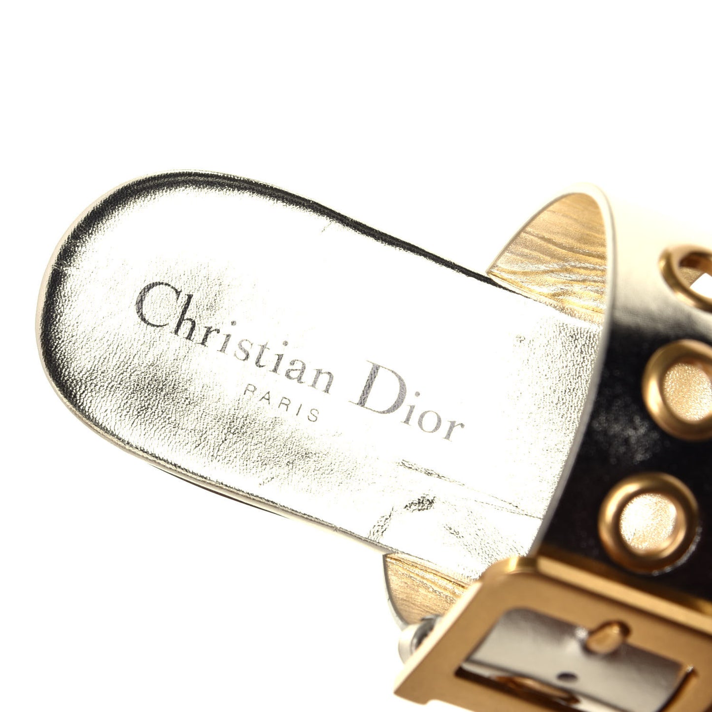 Laminated Calfskin D-Dior Slide Flat Sandals 37 Pale Gold