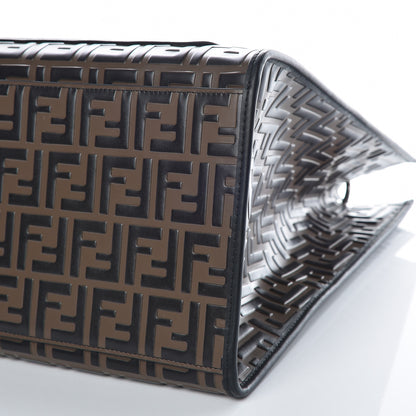 Fendi Vitello Century Wicker Bi-Color FF 1974 Embossed Large Runaway Shopper Tote Maya Black 9 of 9
