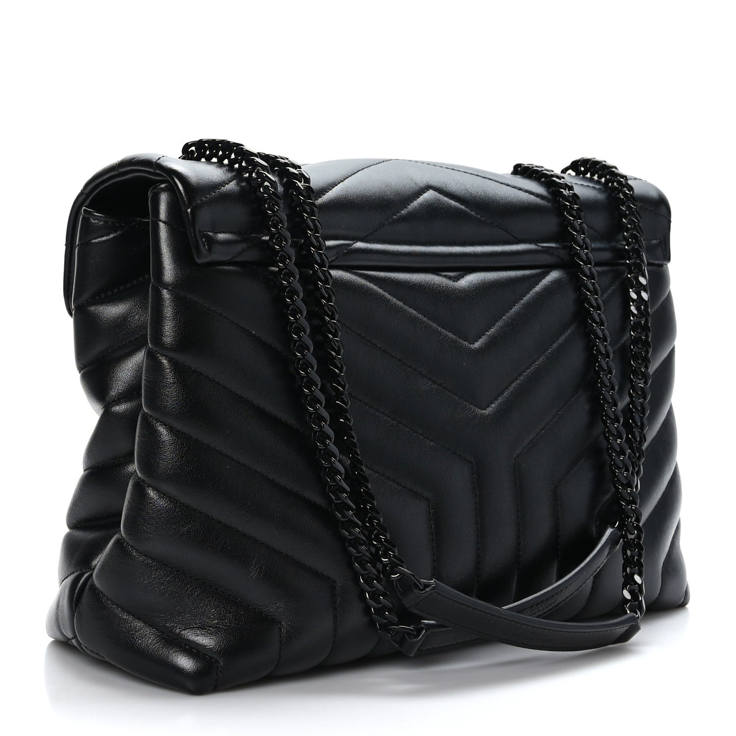 Calfskin Y Quilted Monogram Monochrome Medium Loulou Chain Satchel Black