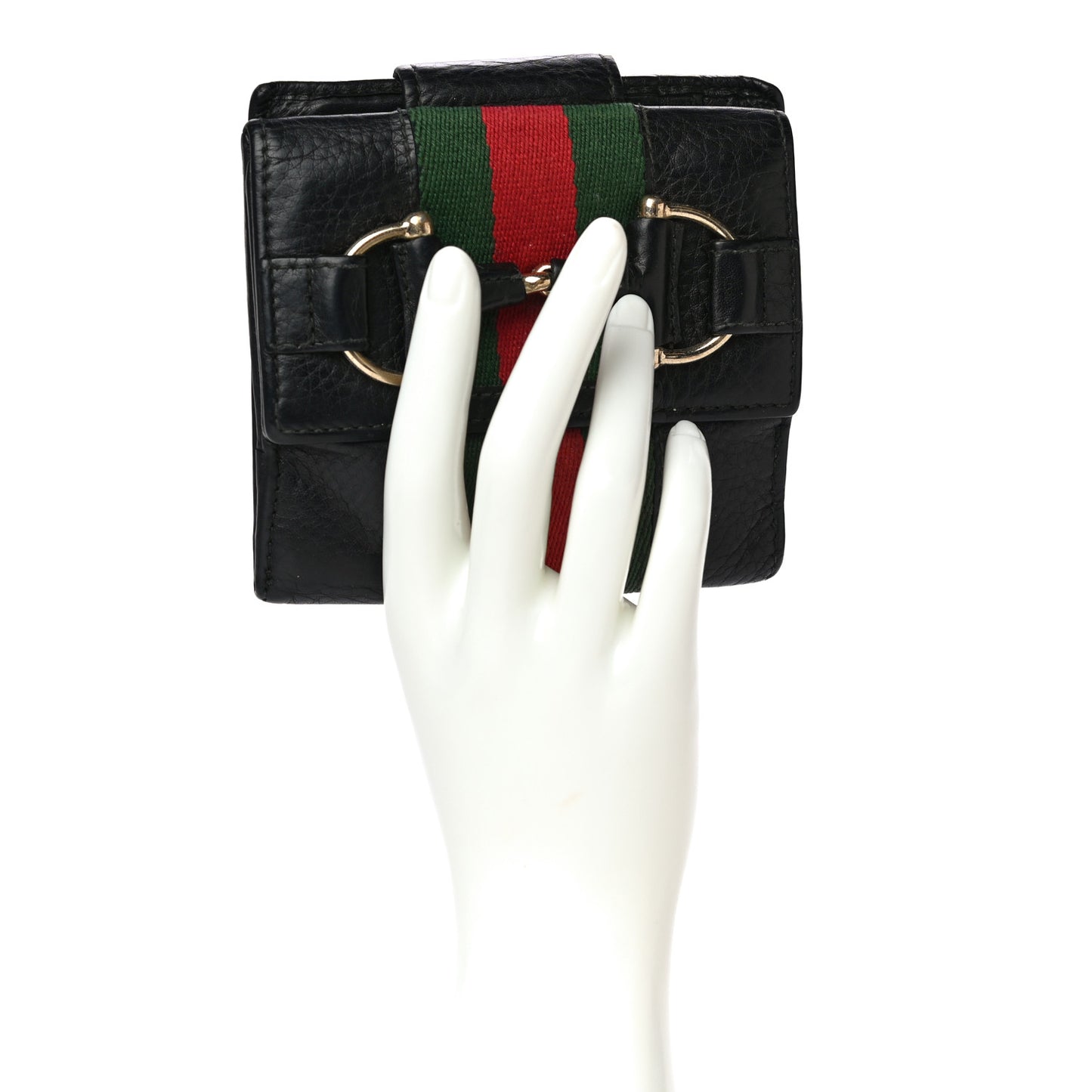 Calfskin Web Horsebit French Flap Wallet Black