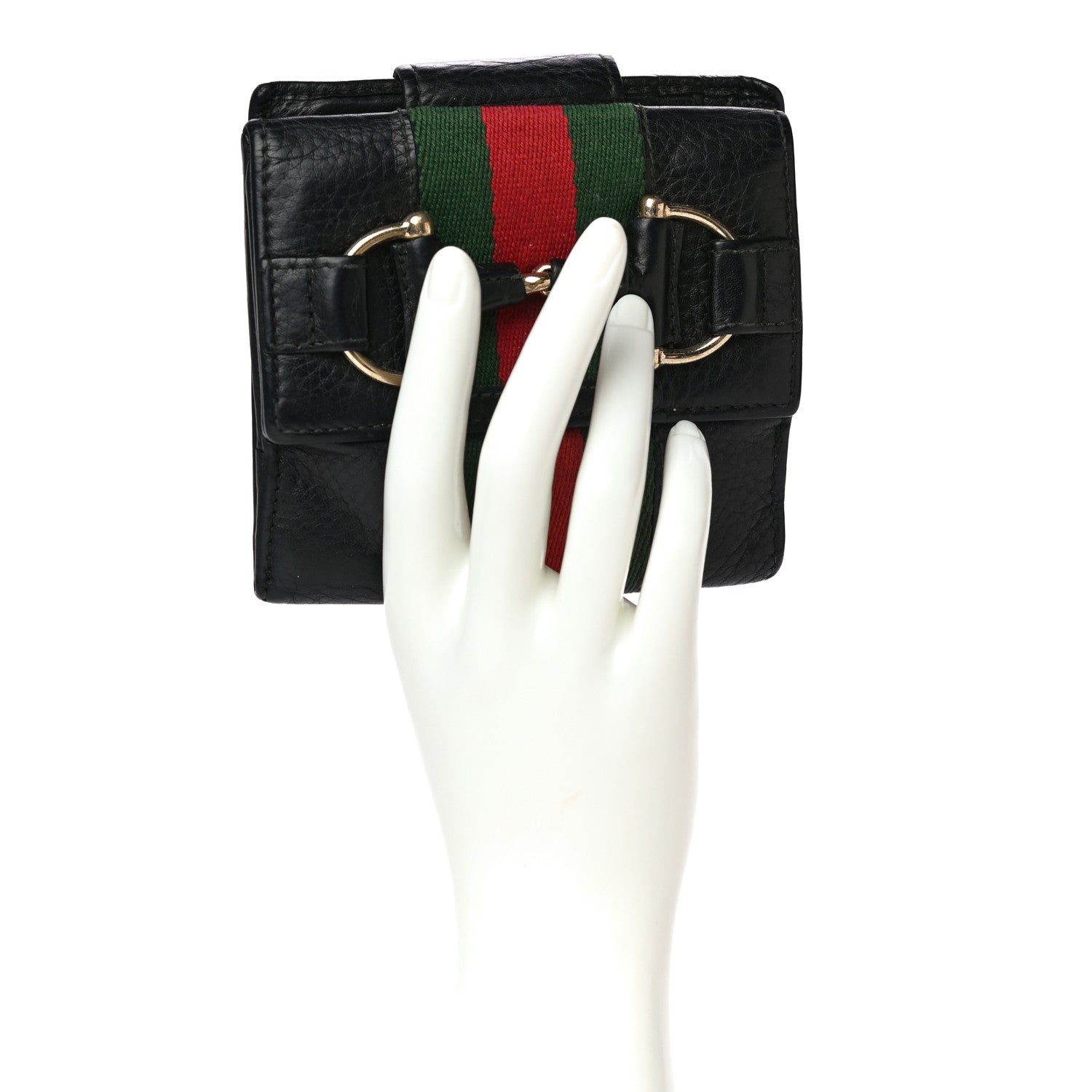 Gucci Calfskin Web Horsebit French Flap Wallet Black 2 of 21
