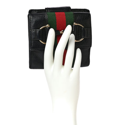 Gucci Calfskin Web Horsebit French Flap Wallet Black 2 of 21
