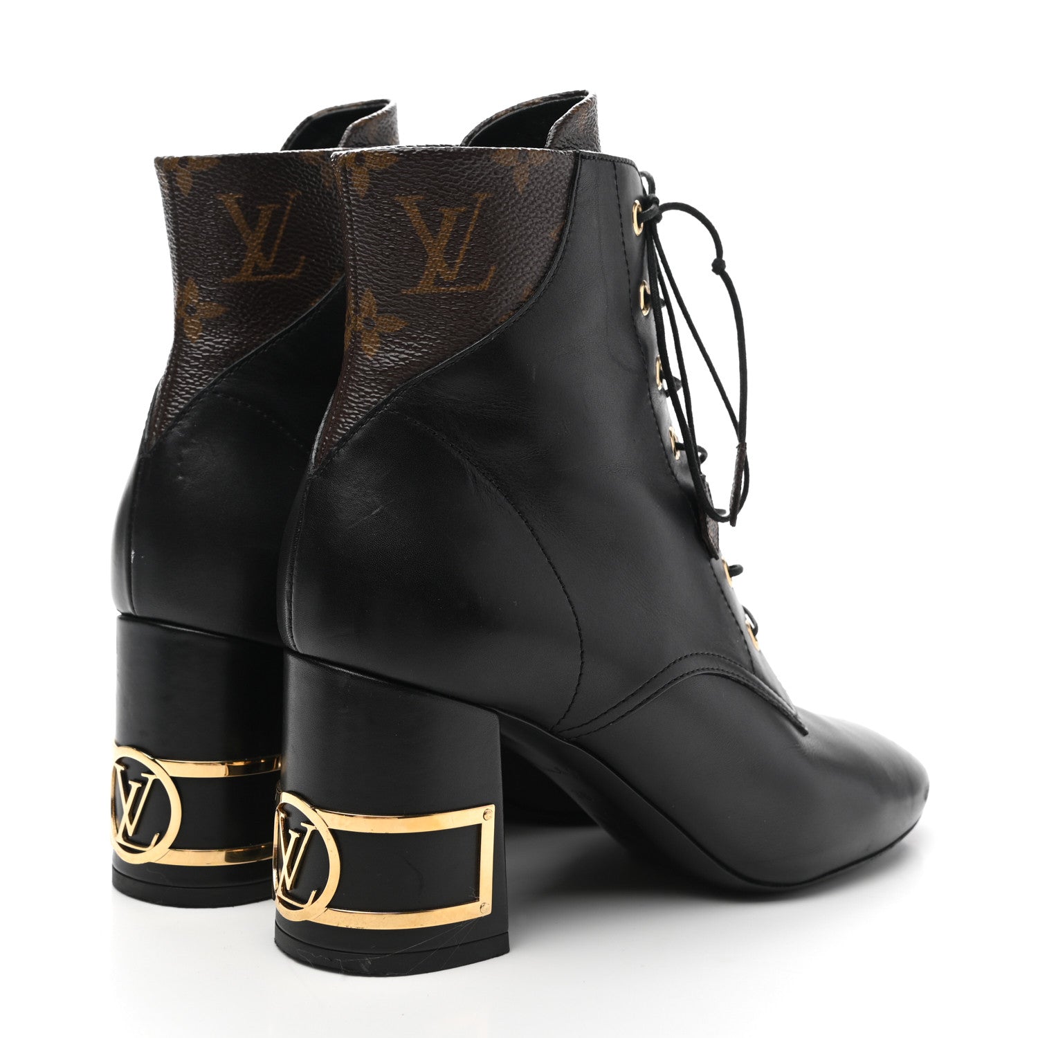 Louis Vuitton Calfskin Monogram Bliss Lace Up Ankle Boots 38 Black 4 of 12
