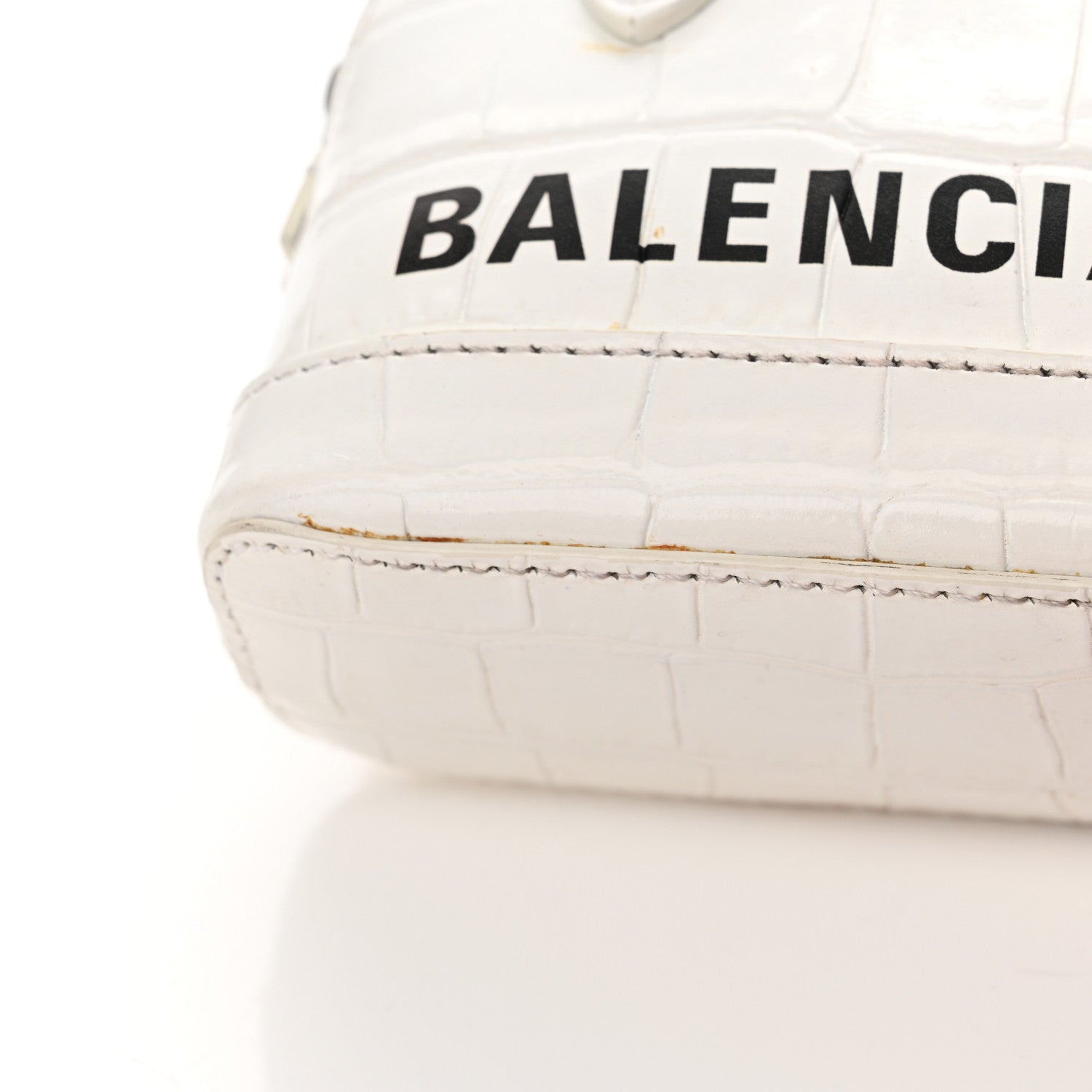 Balenciaga Calfskin Logo Crocodile Embossed Mini Ville Top Handle Bag White Black 15 of 18