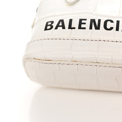 Balenciaga Calfskin Logo Crocodile Embossed Mini Ville Top Handle Bag White Black 15 of 18