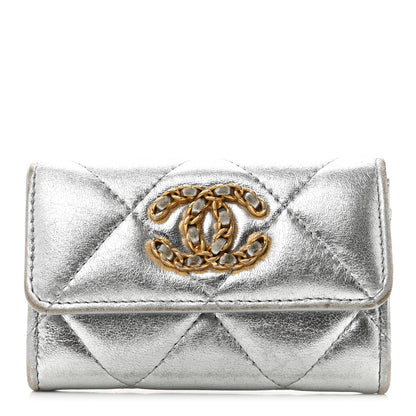 Chanel Metallic Lambskin Quilted Chanel 19 Flap Card Holder Silver 1 of 9