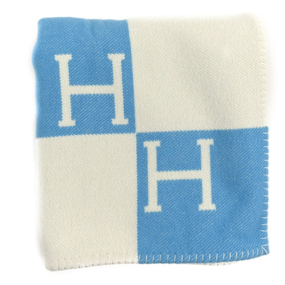 Hermes Wool Cashmere Avalon Baby Blanket Bleu Genievre White 1 of 3