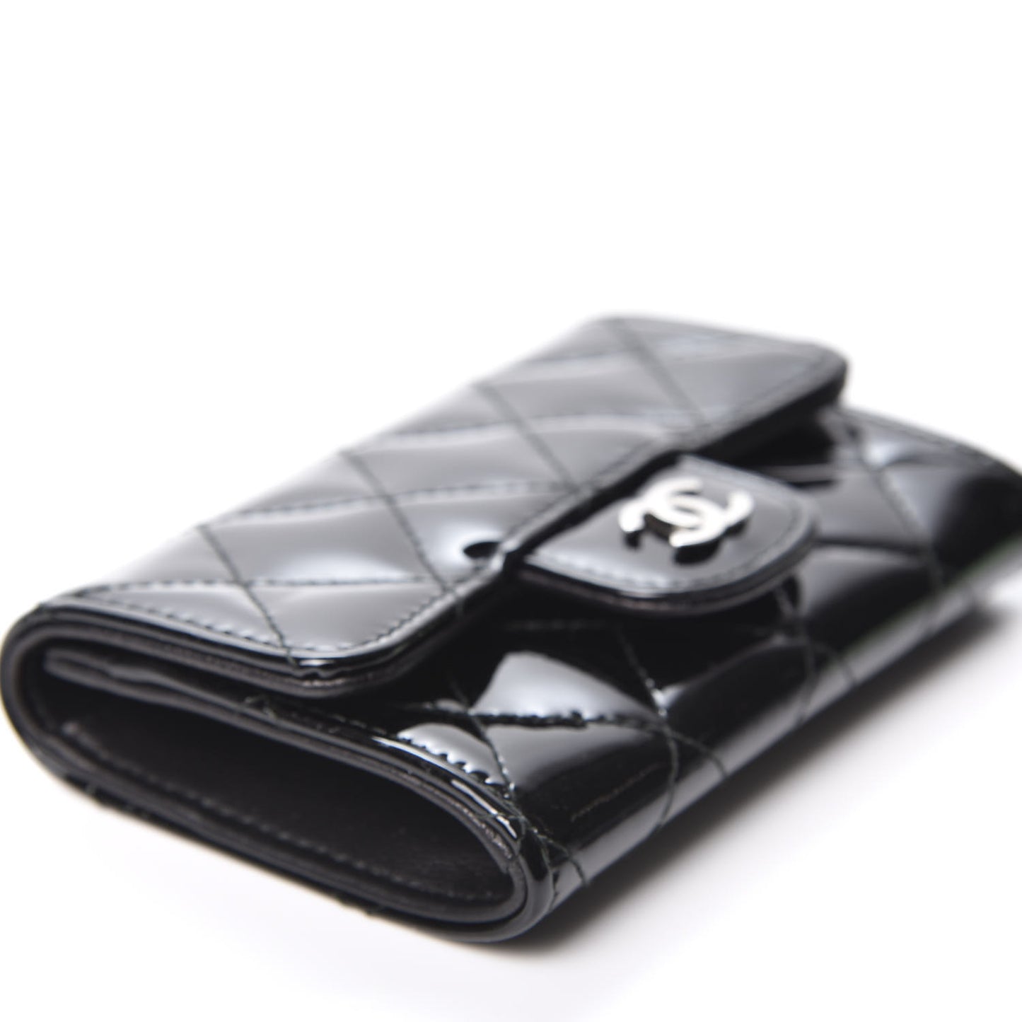 Patent Quilted Flap Card Holder Black
