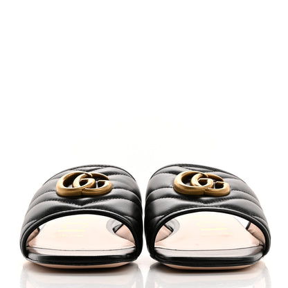 Gucci Nappa Matelasse GG Marmont Flat Slide Sandals 36.5 Black 2 of 9