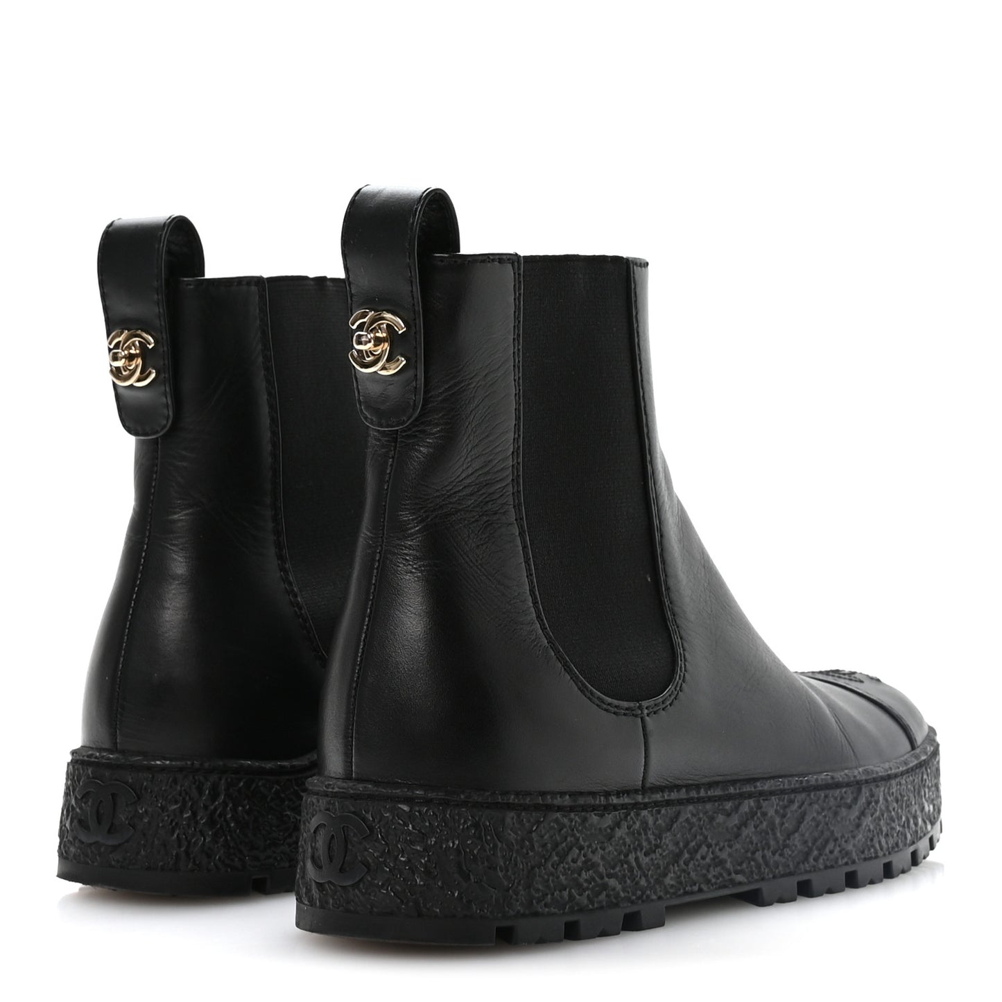 Calfskin Cap Toe CC Ankle Boots 37 Black