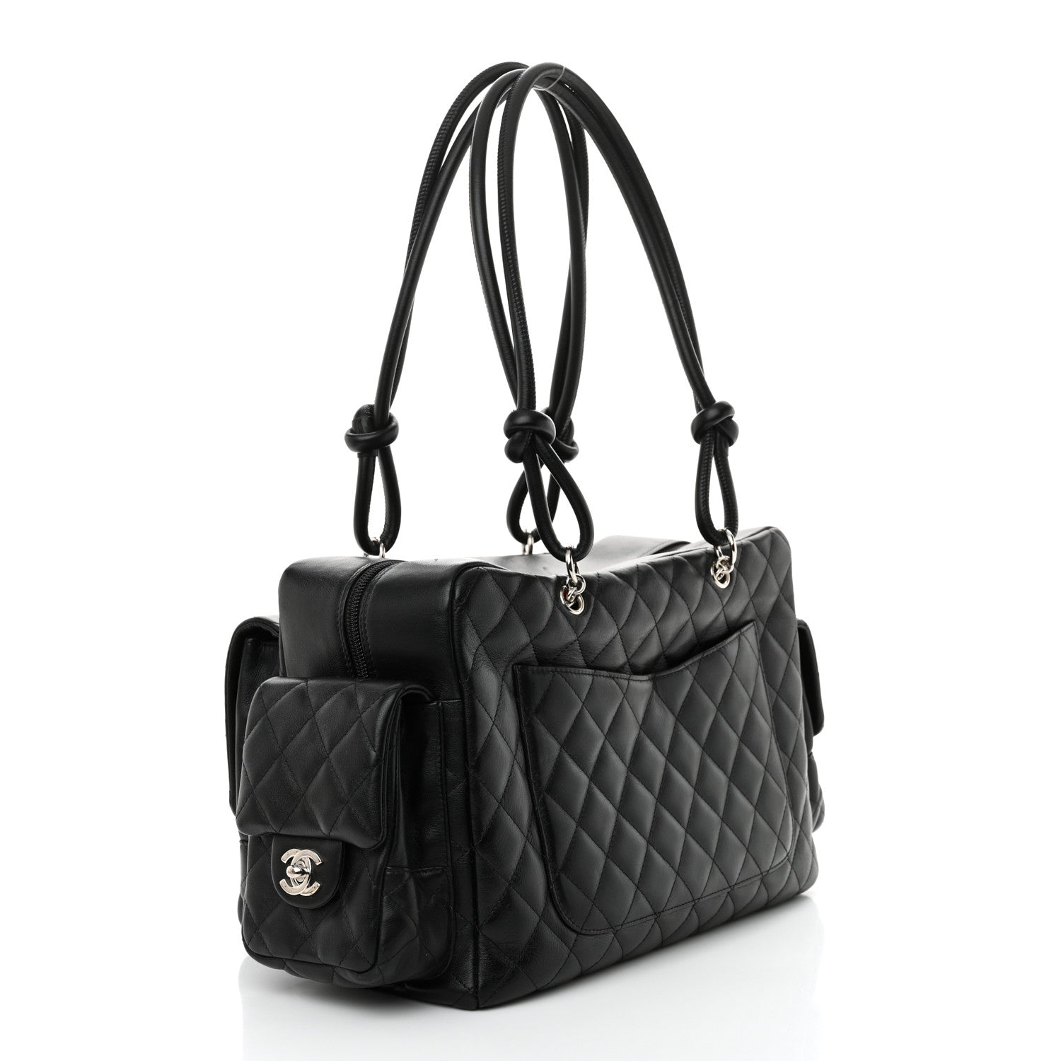 Chanel Calfskin Quilted Large Cambon Multipocket Reporter Black White 3 of 11