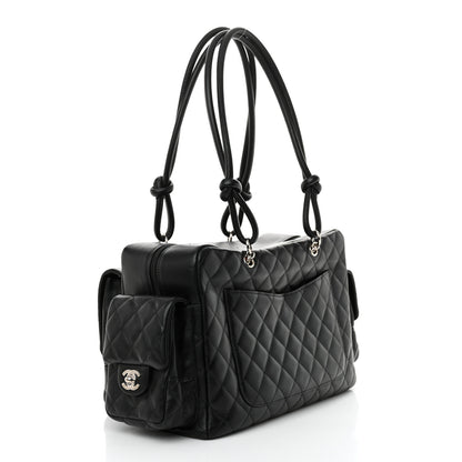 Chanel Calfskin Quilted Large Cambon Multipocket Reporter Black White 3 of 11