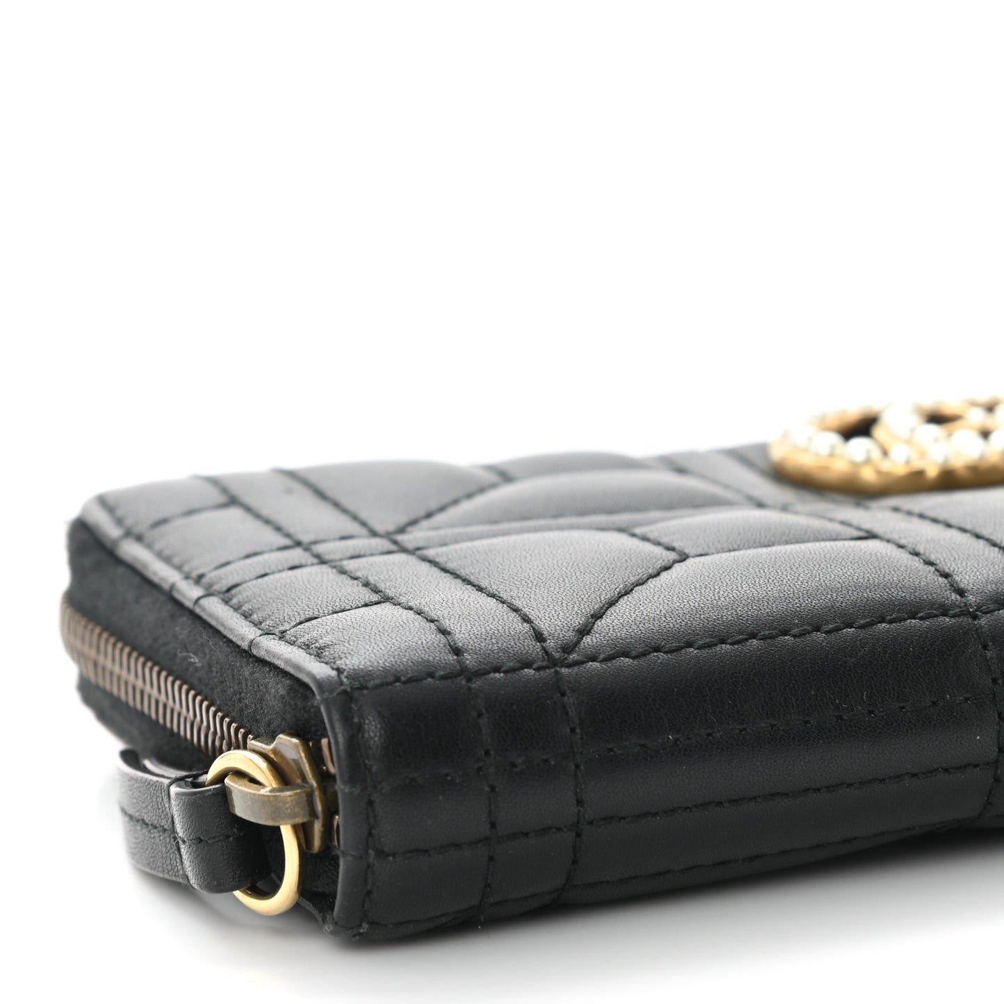 Calfskin Matelasse Pearly GG Marmont Zip Around Wallet Black