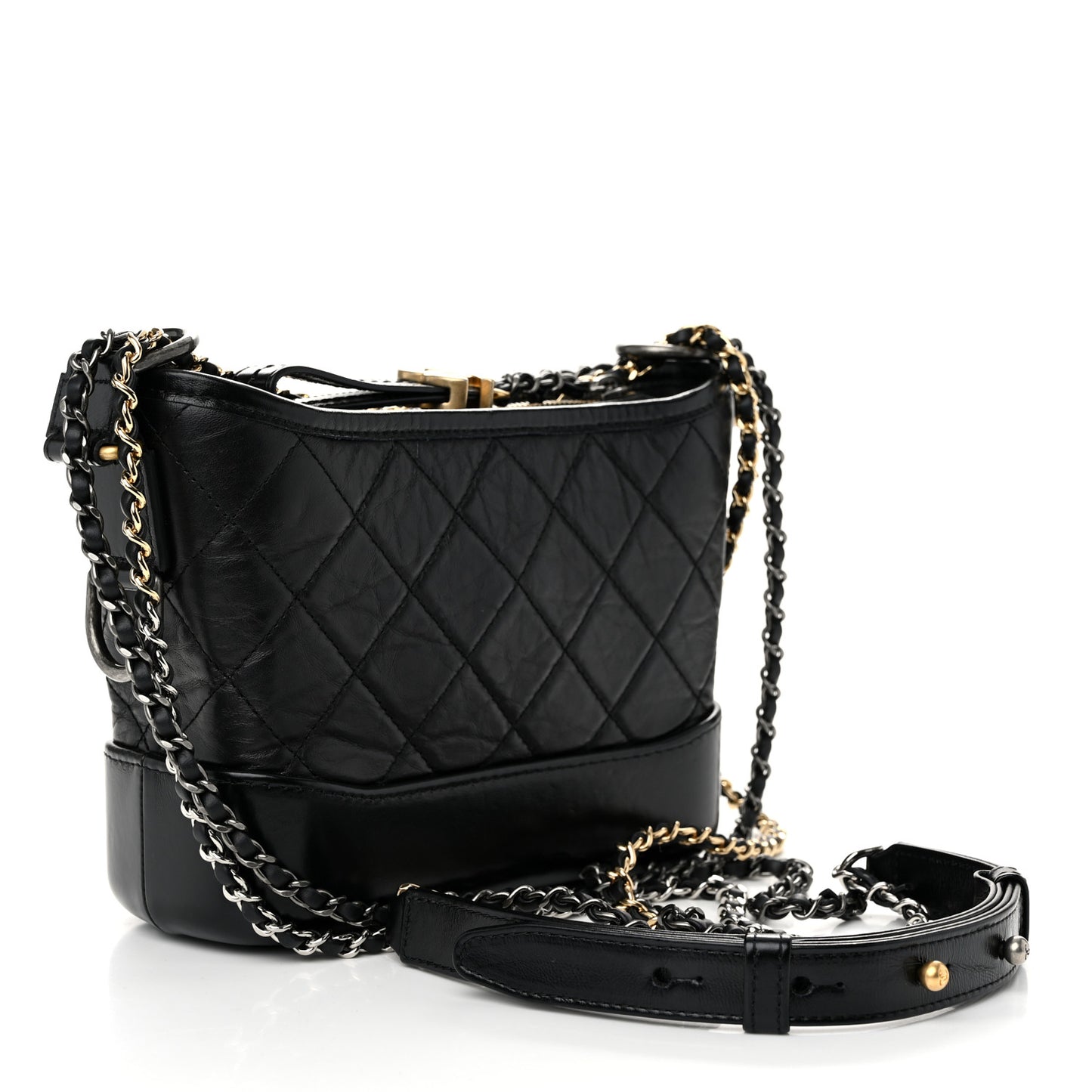 Aged Calfskin Quilted Small Gabrielle Hobo Black