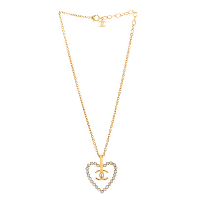 Chanel Crystal CC Heart Necklace Gold 3 of 6