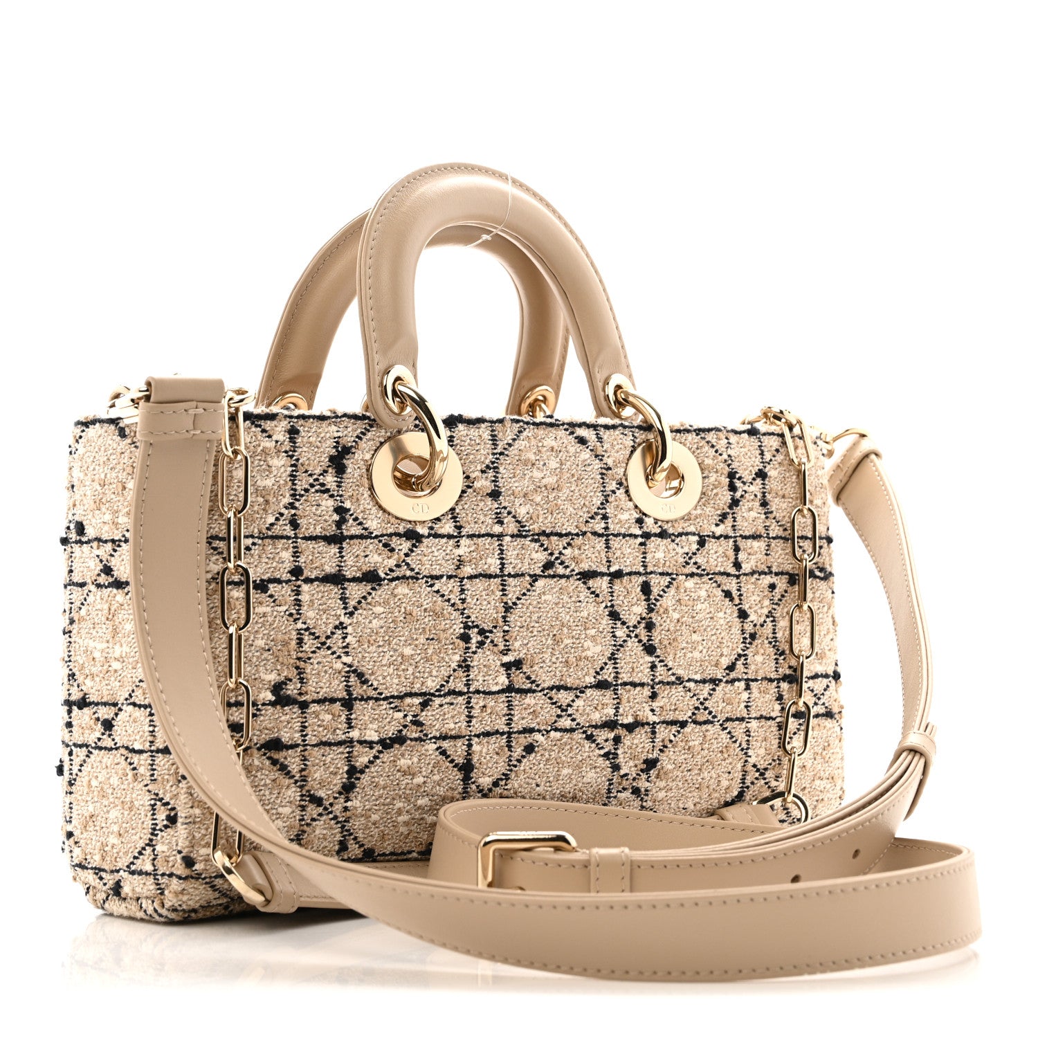 Christian Dior Tweed Cannage Medium Lady D-Joy Natural Black