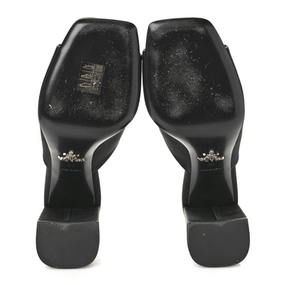 Prada Satin Metal Triangle Logo 85mm Slide Sandals 37 Black 6 of 9