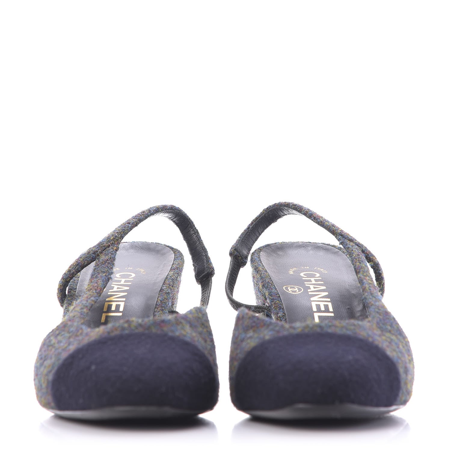 Chanel Wool Cap Toe CC Slingback Pumps 38 Black Dark Grey 2 of 13