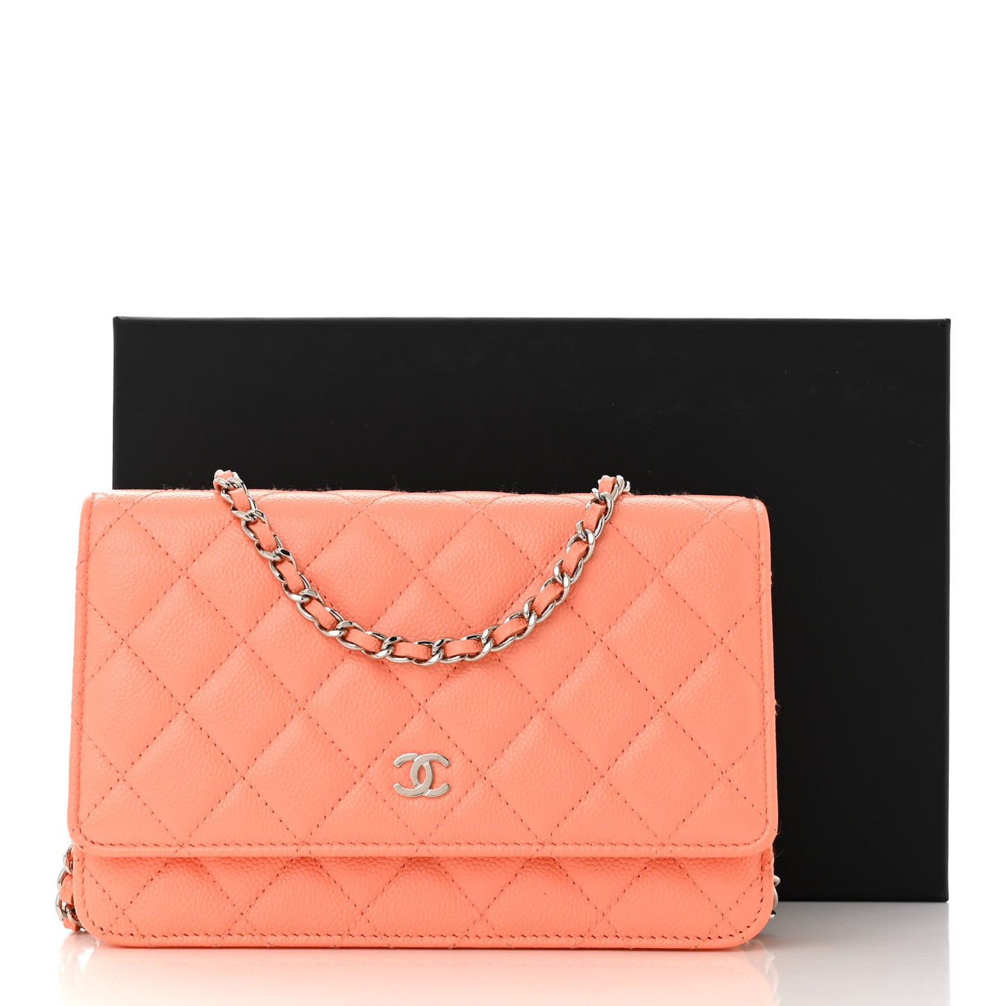 Caviar Quilted Wallet on Chain WOC Coral