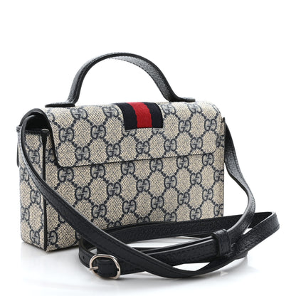 Gucci GG Supreme Monogram Textured Dollar Calfskin Web Mini Padlock Top Handle Shoulder Bag Beige Blue 3 of 11