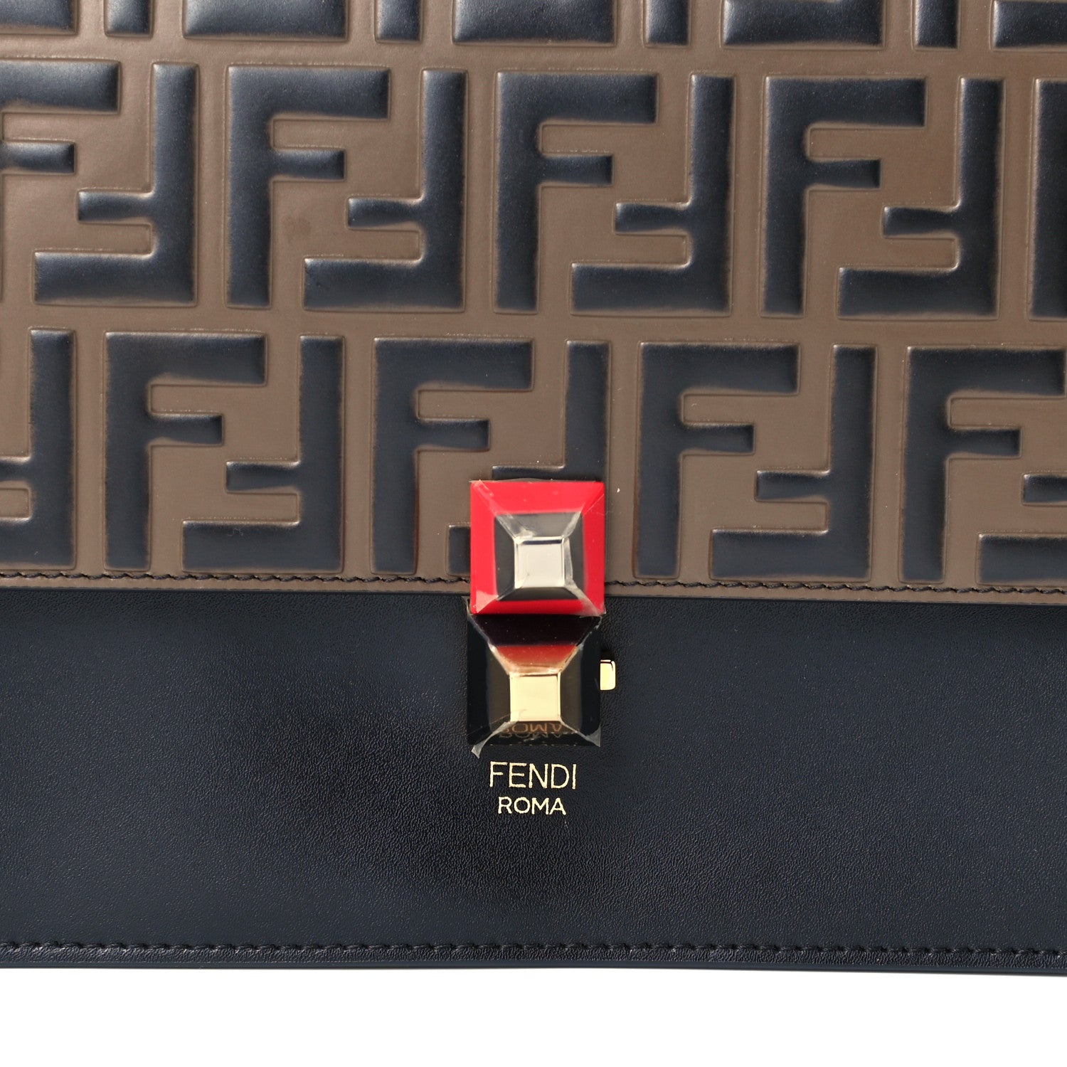 Fendi Vitello Liberty Bi-Color FF 1974 Embossed Kan I Shoulder Bag Black Maya 9 of 15