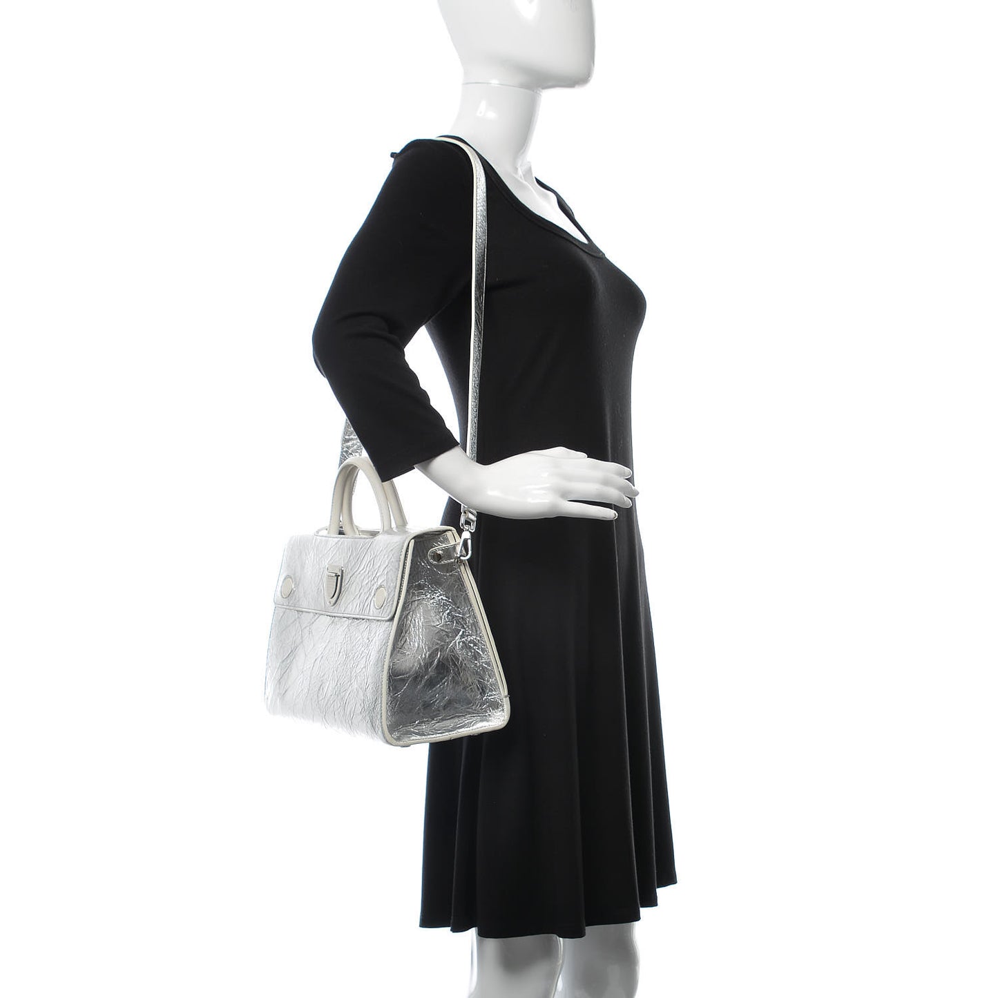 Metallic Calfskin Medium Diorever Flap Silver