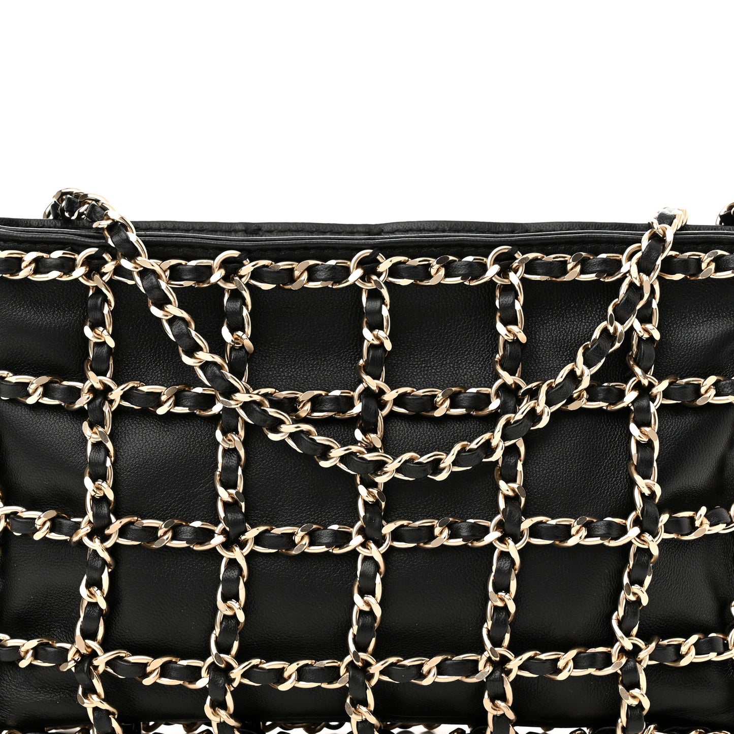 Lambskin Chain Frame Shoulder Bag Black