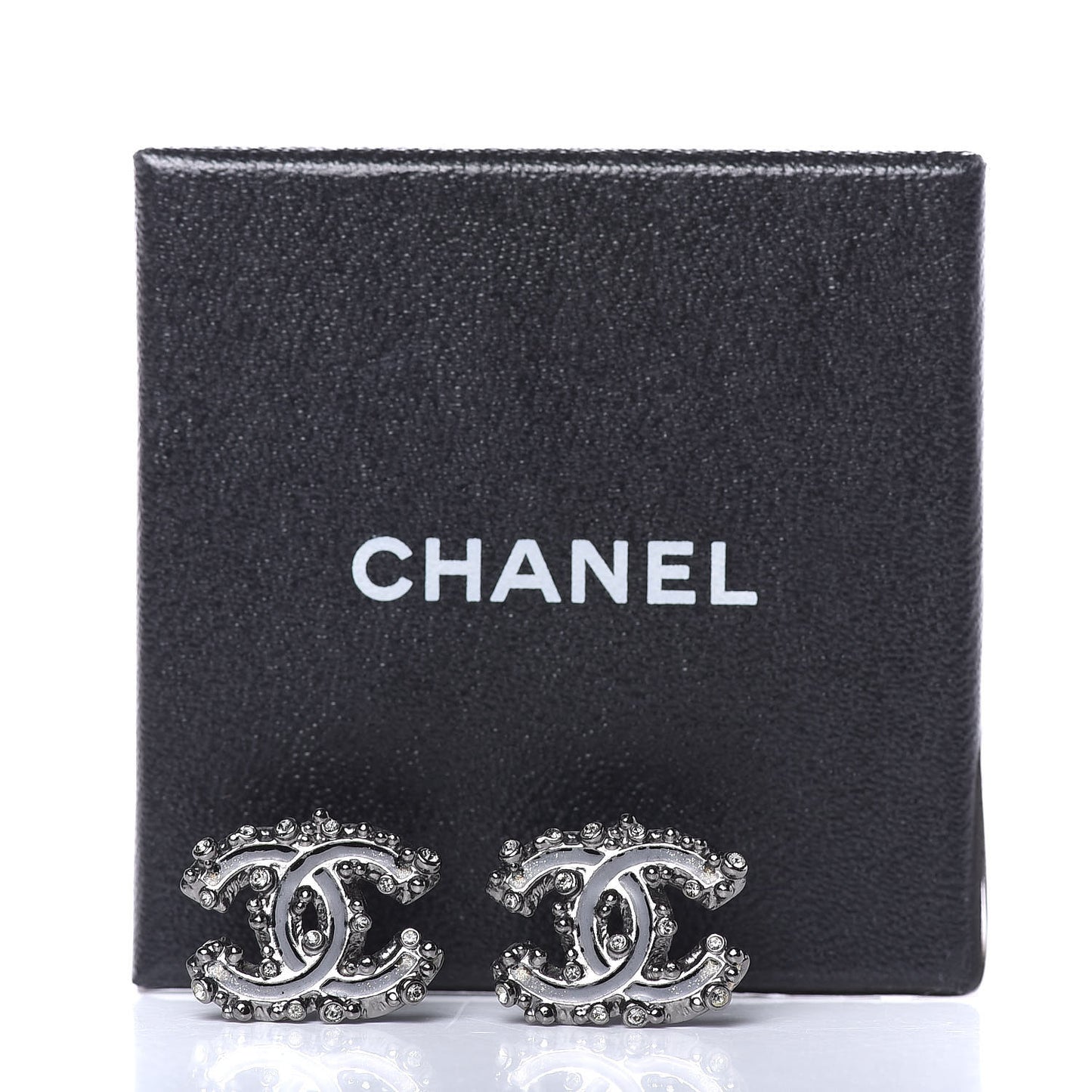 Enamel Crystal CC Earrings Ruthenium