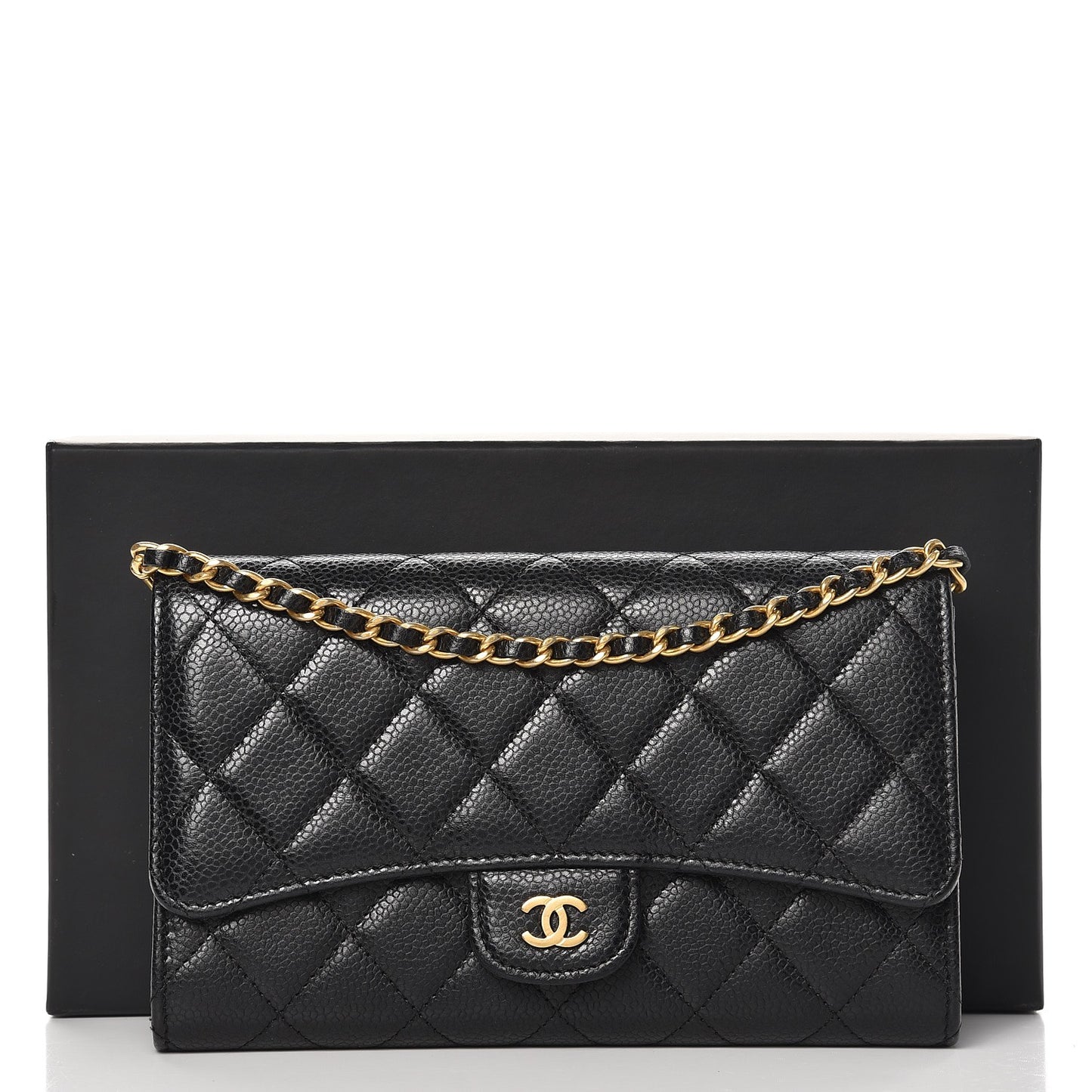 Caviar Quilted Wallet on Removable Chain Black