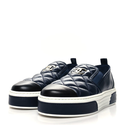 Chanel Lambskin Quilted Womens CC Stroll Sneakers 37 Dark Blue Black 3 of 8