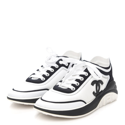 Chanel Lycra Womens CC Sneakers 36.5 White Black 3 of 8