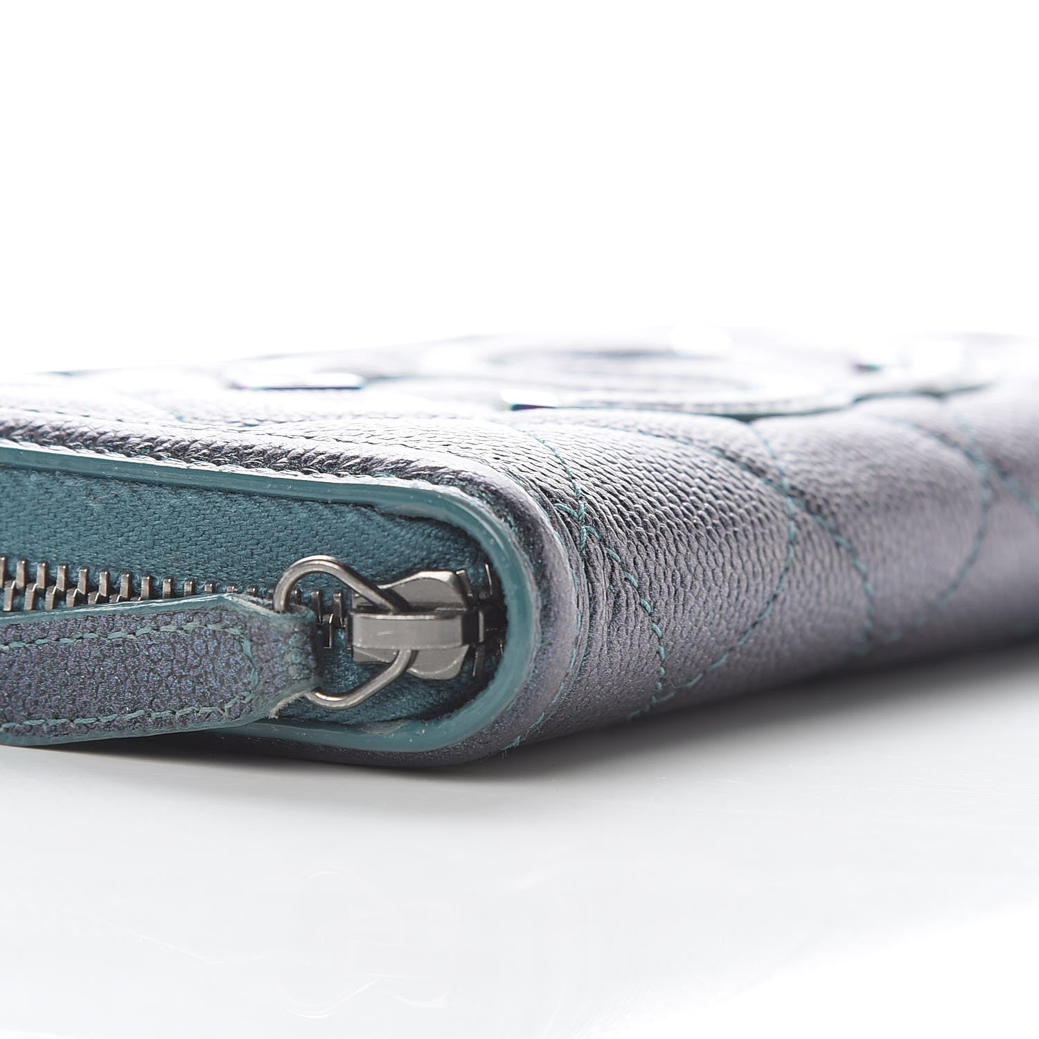 Chanel Iridescent Caviar Quilted Medium Filigree Zip Around Wallet Dark Turquoise 5 of 11