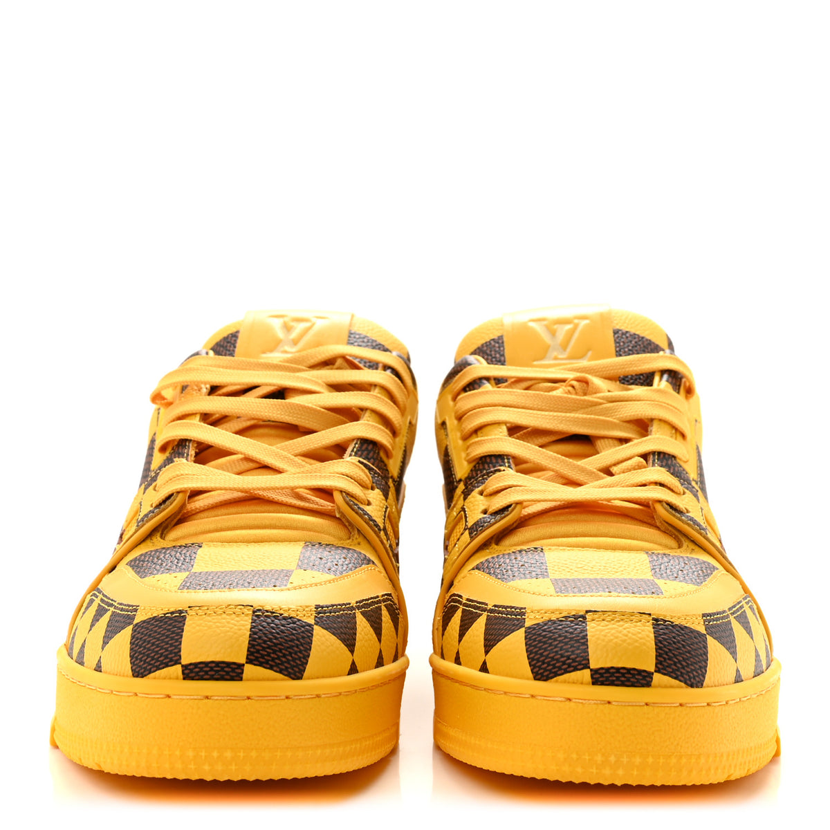Louis Vuitton Damier Pop Grained Calfskin Mens LV Trainer Sneakers 8 Jaune Mat 3 of 9